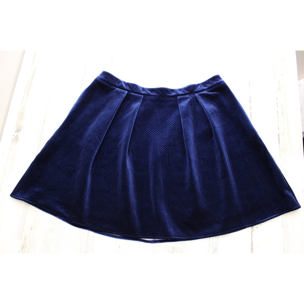 Worthington Skirt Skater Pleated Women 18 Blue Velvet Pockets Preppy Winter